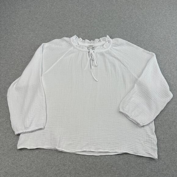 J.Crew Long Sleeve Gauze Tie-neck Top 3X White Ruffle Neck Pullover Elastic Cuff - Picture 3 of 9